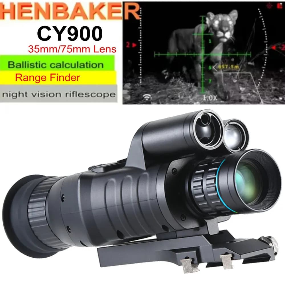 HENBAKER CY900 night vision riflescope 35mm/75mm range finder hunting scope monocular Ballistic calculation hunting trail camera - Image 1