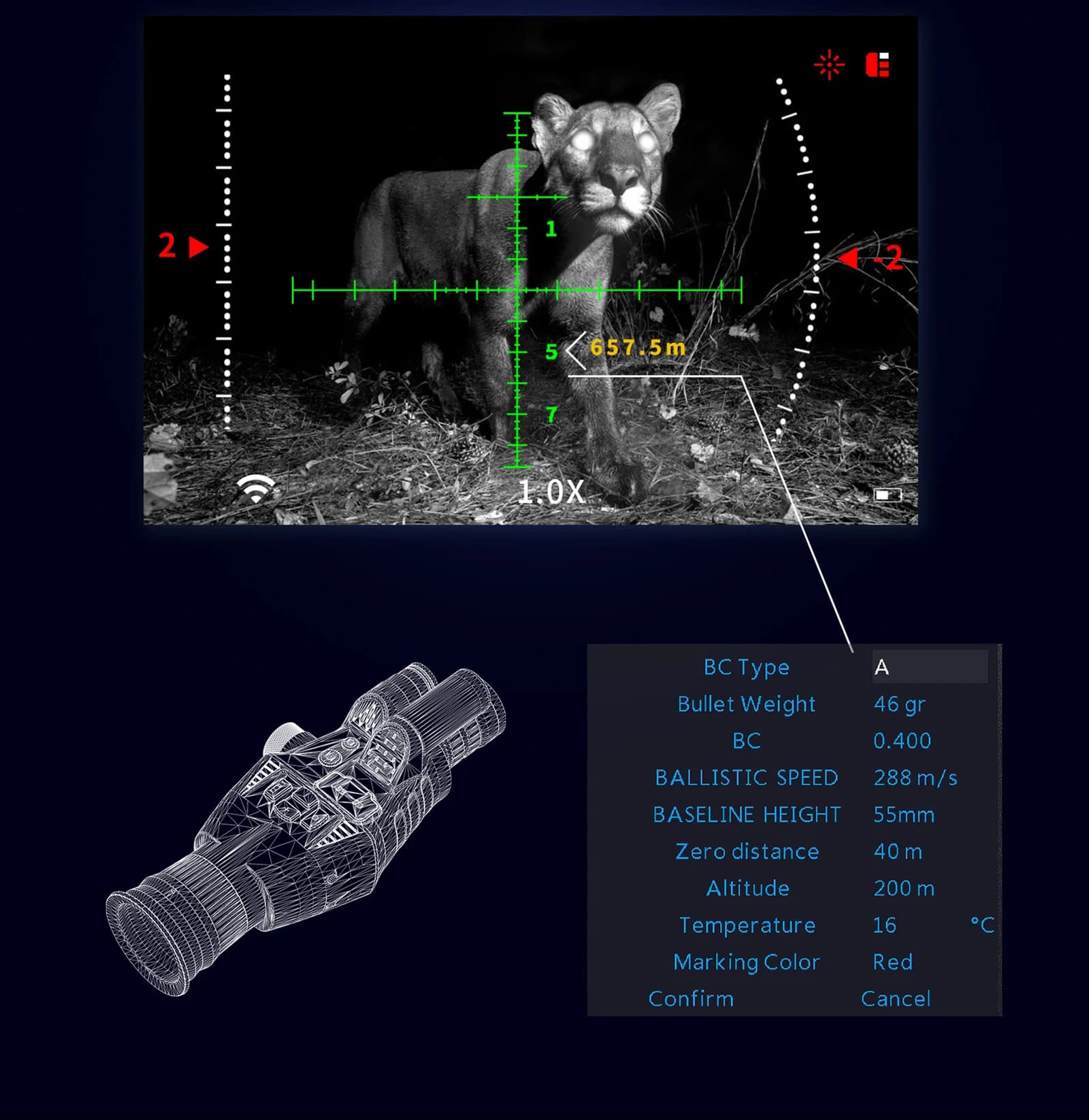 HENBAKER CY900 night vision riflescope 35mm/75mm range finder hunting scope monocular Ballistic calculation hunting trail camera - Image 2