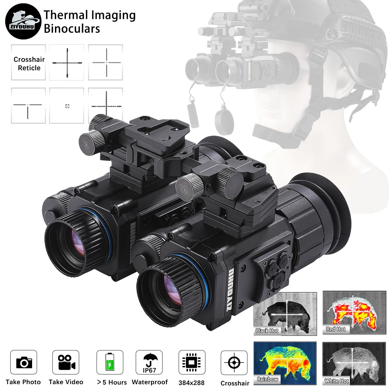 Outdoor Thermal Imaging Goggles Head Mounted IR Binoculars with Cross Cursor Heat Aiming for Night Hunting - Image 1