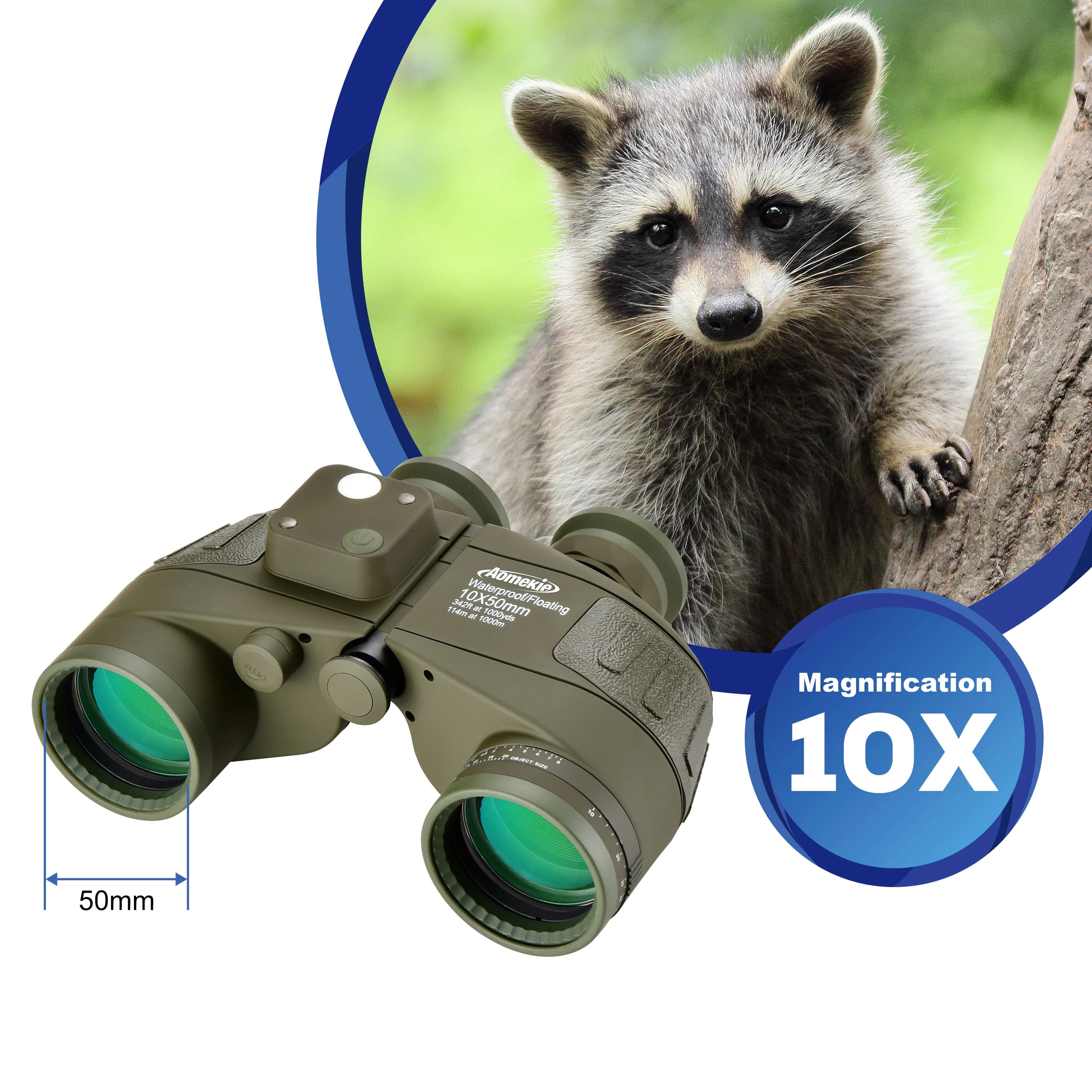 10X50 HD Marine Binoculars with Rangefinder Compass BAK4 Prism 50mm FMC Lens Waterproof for Outdoor Hunting Boating Camping - Image 2