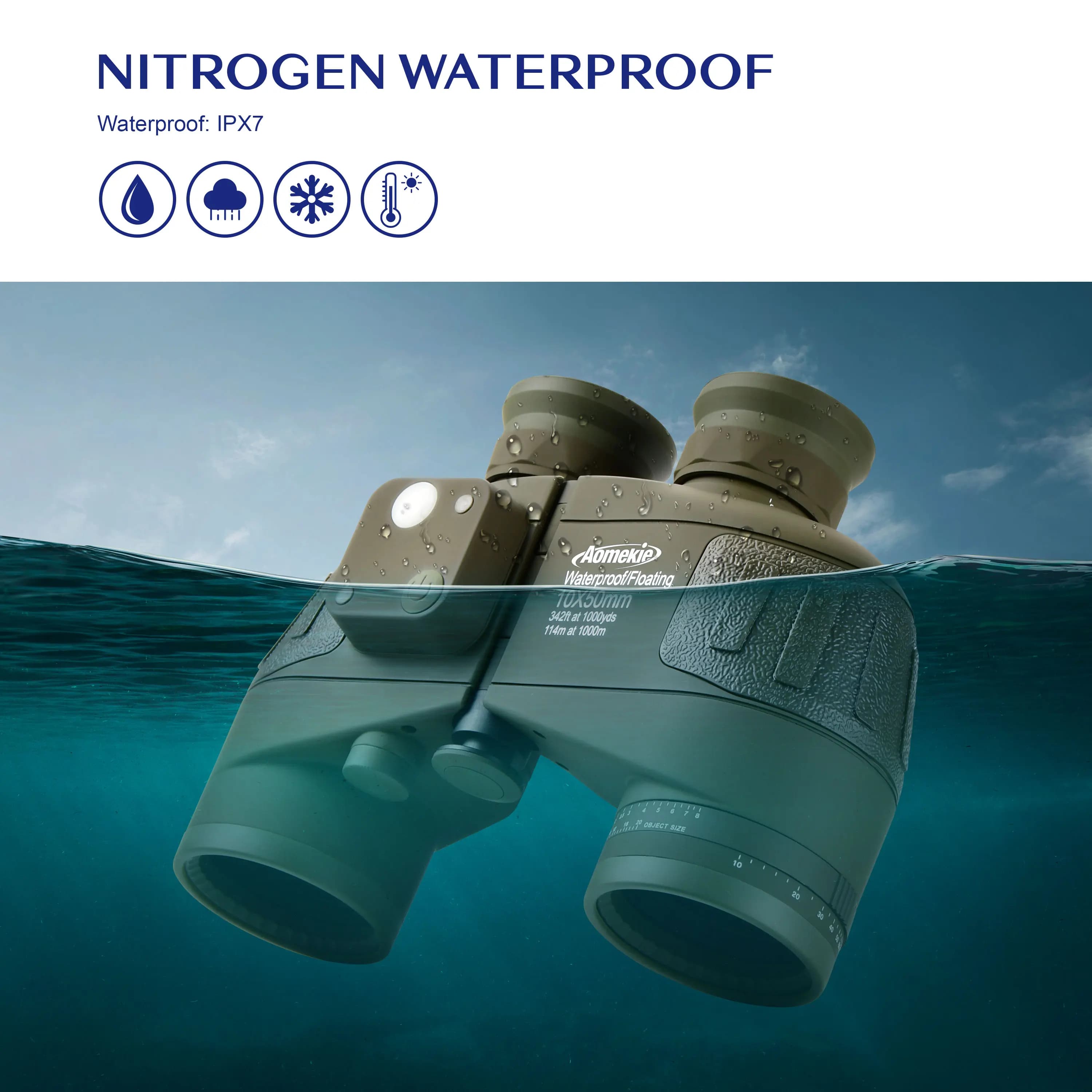 10X50 HD Marine Binoculars with Rangefinder Compass BAK4 Prism 50mm FMC Lens Waterproof for Outdoor Hunting Boating Camping - Image 4