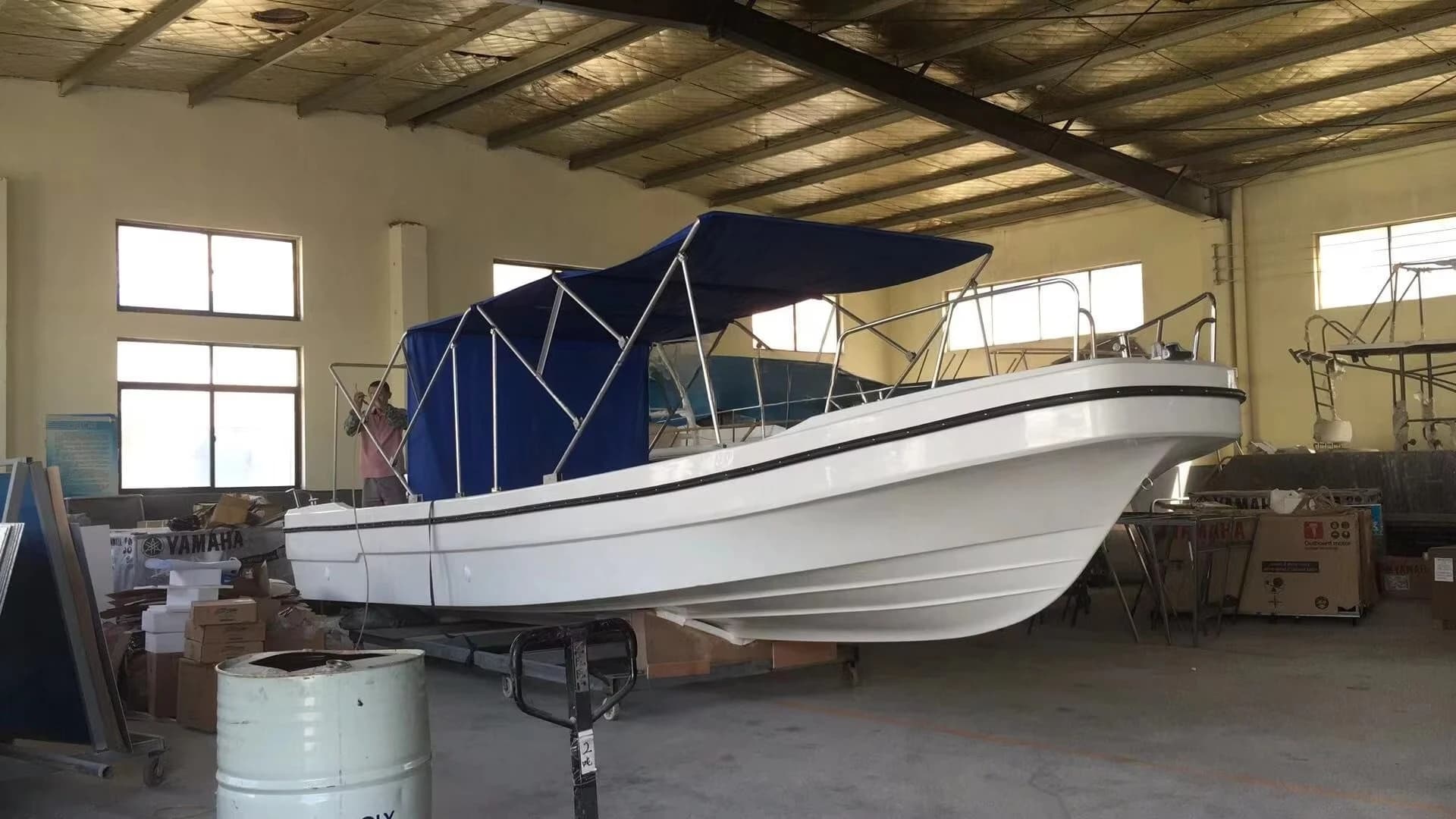 32-Foot fiberglass passenger steamer Panga fishing boat with full canopy - Image 3