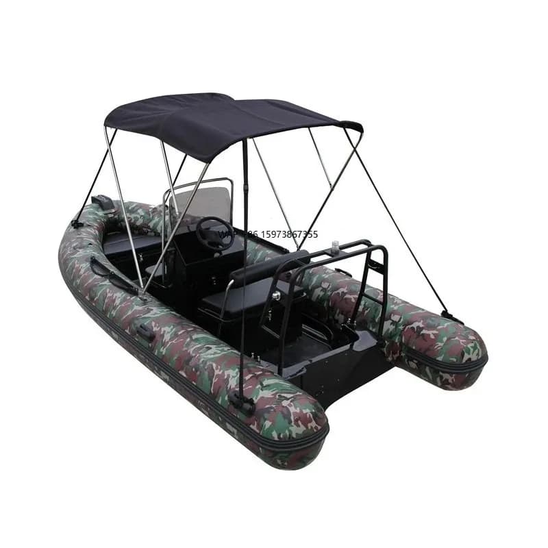 16Ft RIB480 PVC/Hyperion Fiberglass Rigid Inflatable Boat with Bimini Sunshade for Fishing - Image 1
