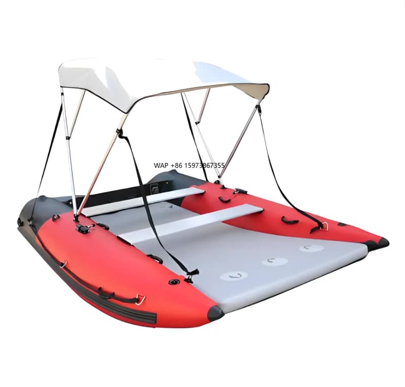 Direct sales 330 cm 4 person inflatable catamaran fishing boat high speed catamaran canopy sailing boat - Image 1