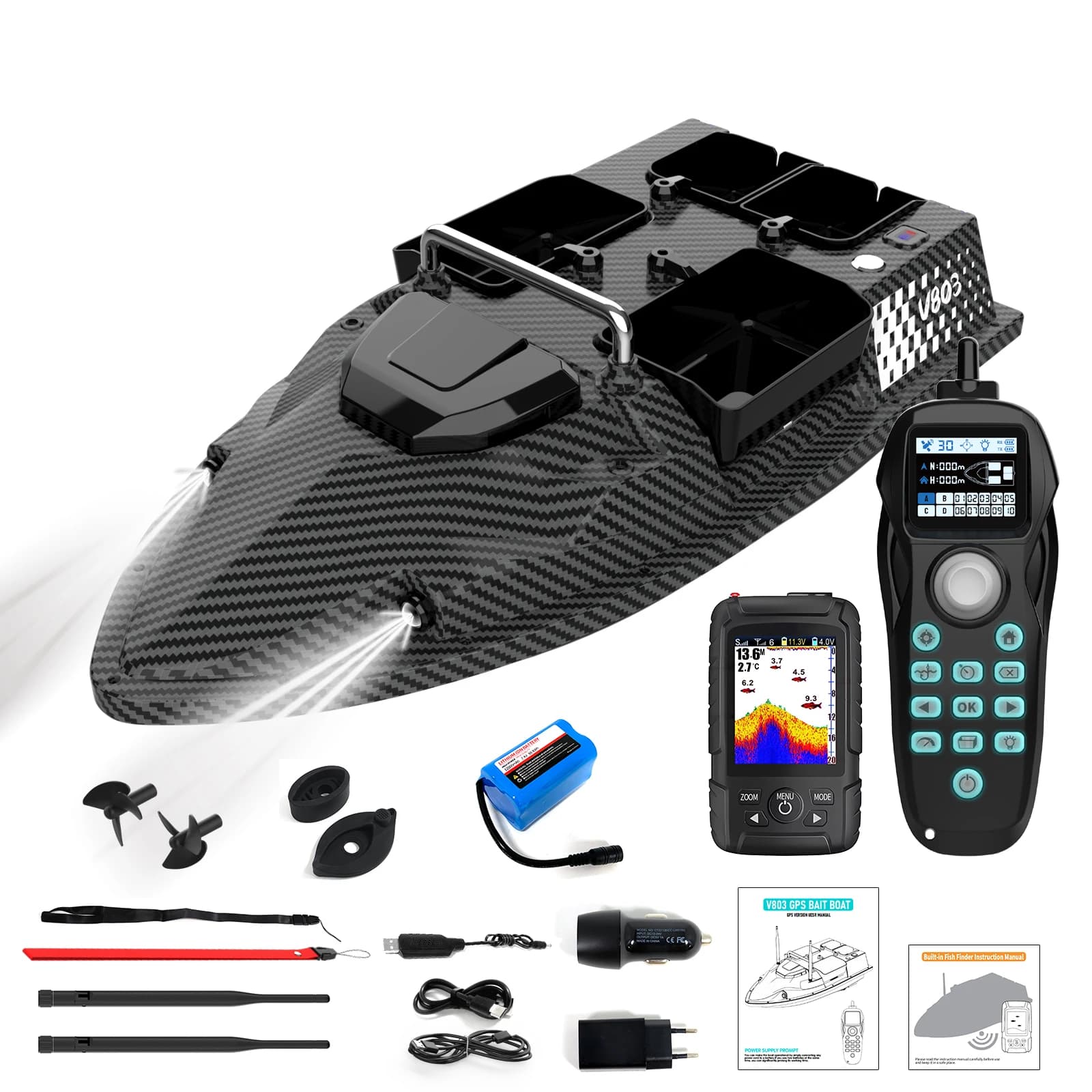 New V803 Pro 500m Built-in Sonar Fish Finder GPS 3KG Loading Capacity Remote Control Carp Fishing Bait Boat - Image 6