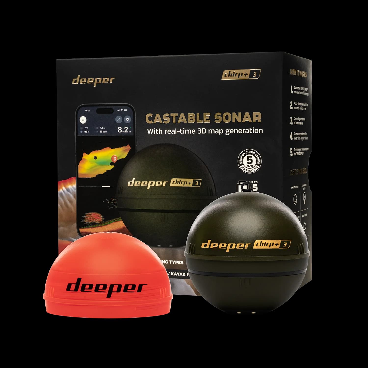 Deeper Smart Sonar Chirp+3 Fish Finder, 3rd Gen CHIRP 15H Battery 3D GPS Mapping Wireless for Ice/Shore/Boat Fishing iOS/Android - Image 1