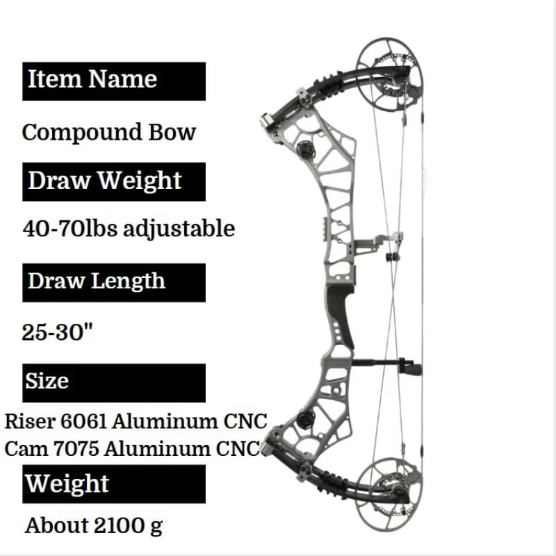 Compound Bow 40-70lbs Adjustable CNC Machined Riser and Cam Archery IBO 356fps Right Hand Composite Bow Hunting Shooting Target - Image 5