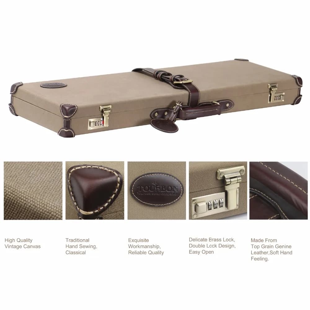 Tourbon Vintage Universal Gun Hard Case Bag Canvas & Leather Slip Shotguns Storage Rifle Carrier with Lock Hunting Accessories - Image 6