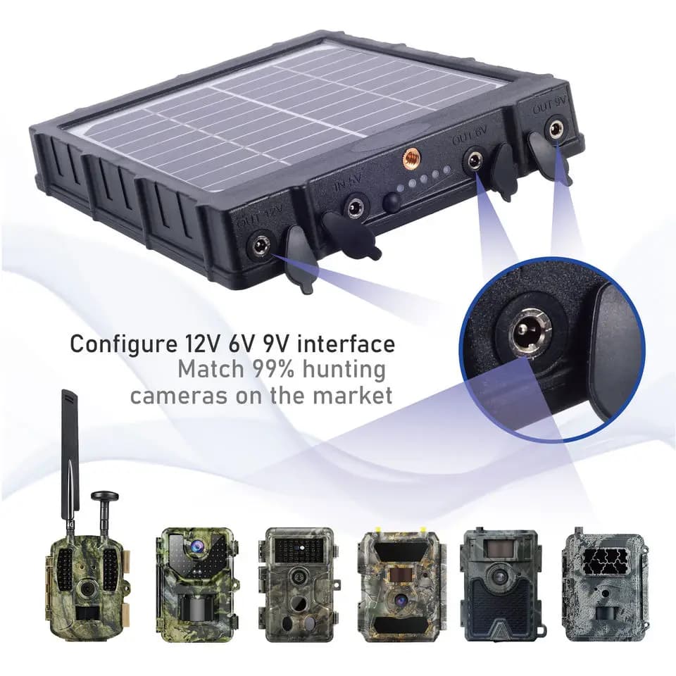 Trail Camera Solar Panel with 3W 8000mAh 5V 12V 9V 6V Output Solar Charger Kits for Security Camera Outdoor Use - Image 2