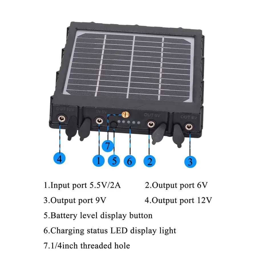 Trail Camera Solar Panel with 3W 8000mAh 5V 12V 9V 6V Output Solar Charger Kits for Security Camera Outdoor Use - Image 4