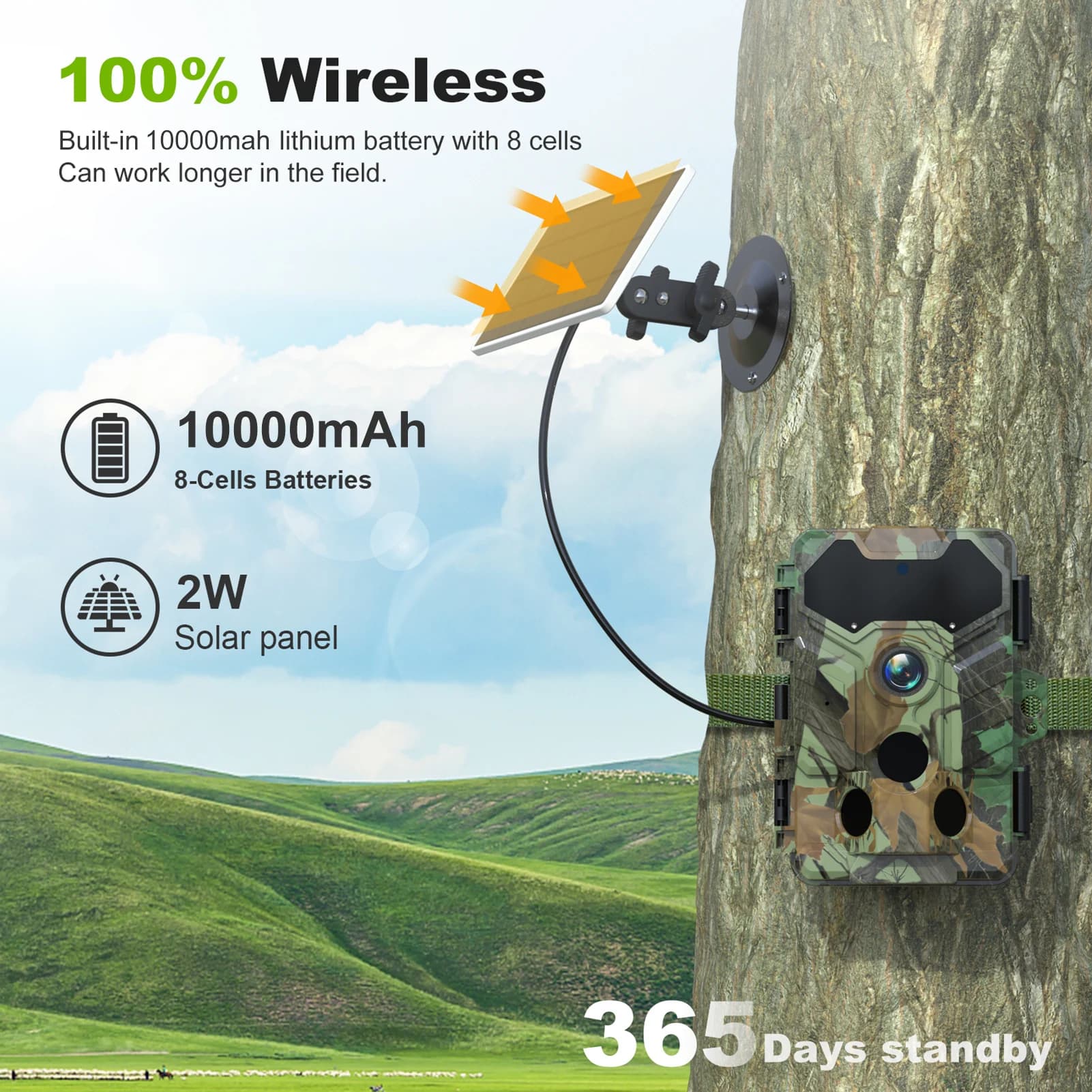 WiFi Solar Camera Wireless Trail Camera 32MP Infrared Night Vision IP66 Waterproof 10,000mAh Battery Wildlife Hunting Camera - Image 1