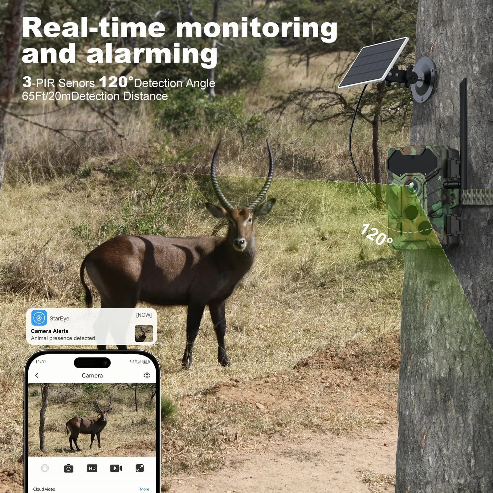 WiFi Solar Camera Wireless Trail Camera 32MP Infrared Night Vision IP66 Waterproof 10,000mAh Battery Wildlife Hunting Camera - Image 3