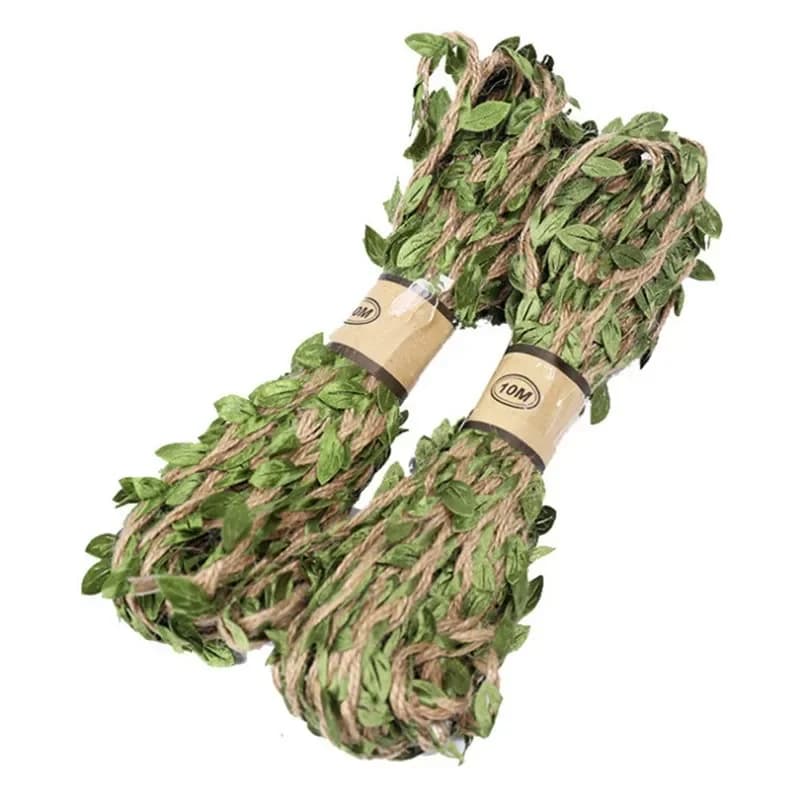 Hemp Rope With Fake Green Leaves Length 10 Meters Hunting Rifle Wrap Twine Camouflage Tree Stand Blind Cover - Image 1