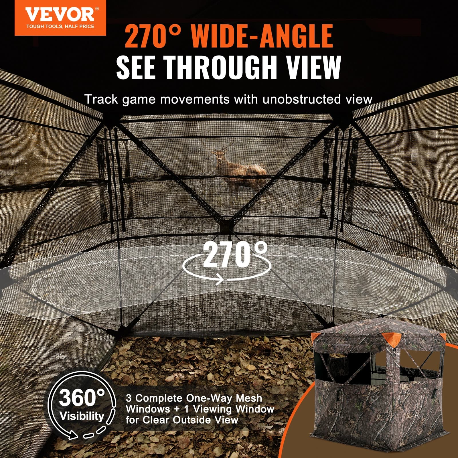 SucceBuy Hunting Blind 270° See Through Ground Blind 1-2 Person for Hunting See Through Mesh for Turkey and Deer Hunting - Image 2