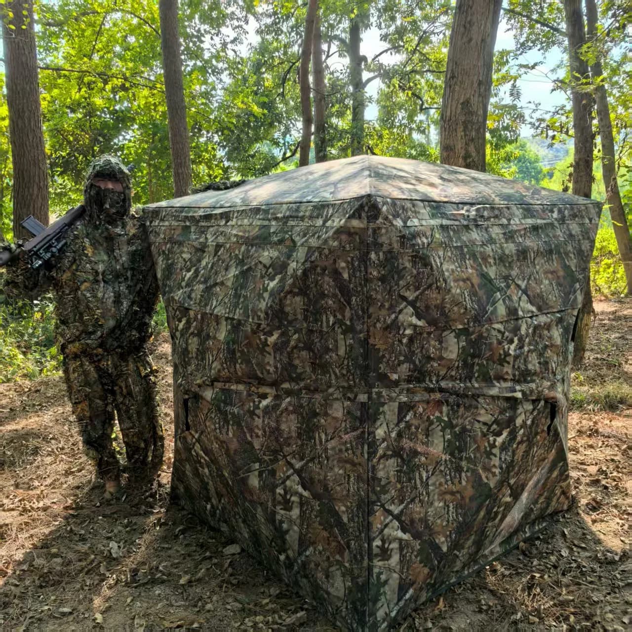 270° One-Way See-Through Hunting Blind Tent, Quick Setup Portable Outdoor Camping & Fishing Tent, Camouflage Privacy Shelter - Image 2