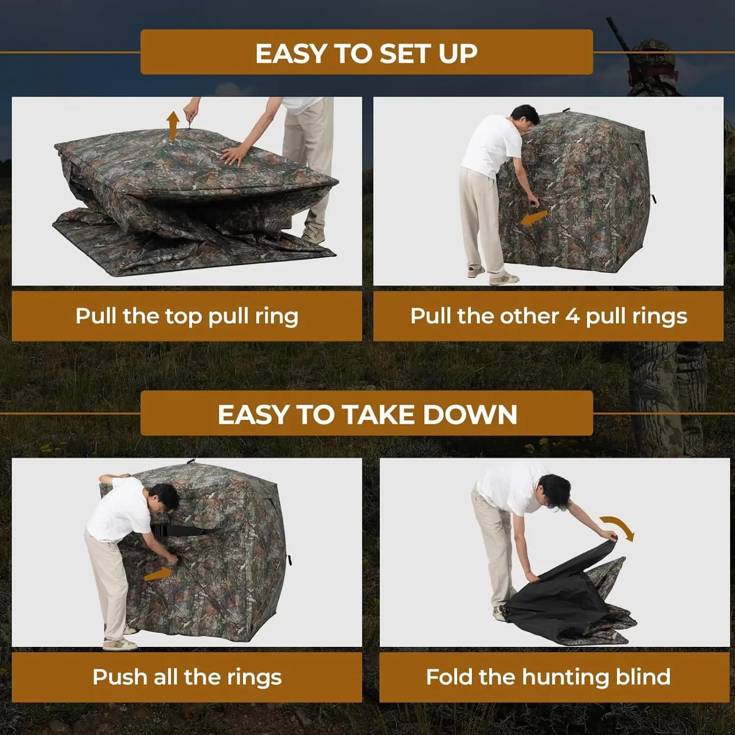 270° One-Way See-Through Hunting Blind Tent, Quick Setup Portable Outdoor Camping & Fishing Tent, Camouflage Privacy Shelter - Image 6