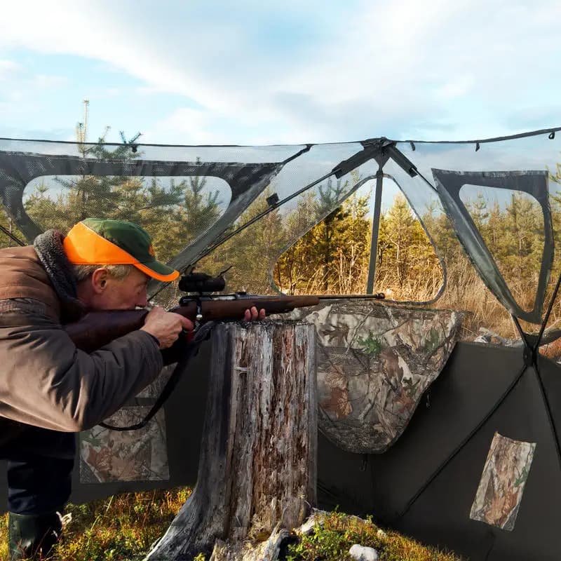 2-Panel Hunting Ground Blind Pop Up Fence with 3 Shoot Through Ports - Image 1