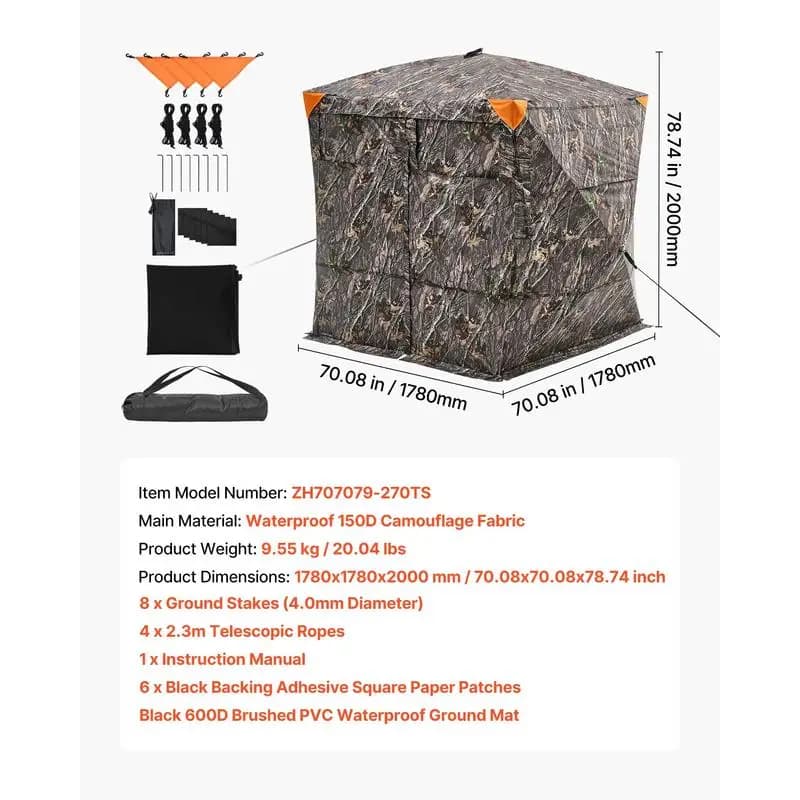 Hunting Blind 4-5 Person For Turkey Deer Hunting, Portable Camouflage Tent, Silent Magnetic Door Window, Durable Concealed Shelter, Compact Carrying Bag, 270 Degree Visibility - Image 2