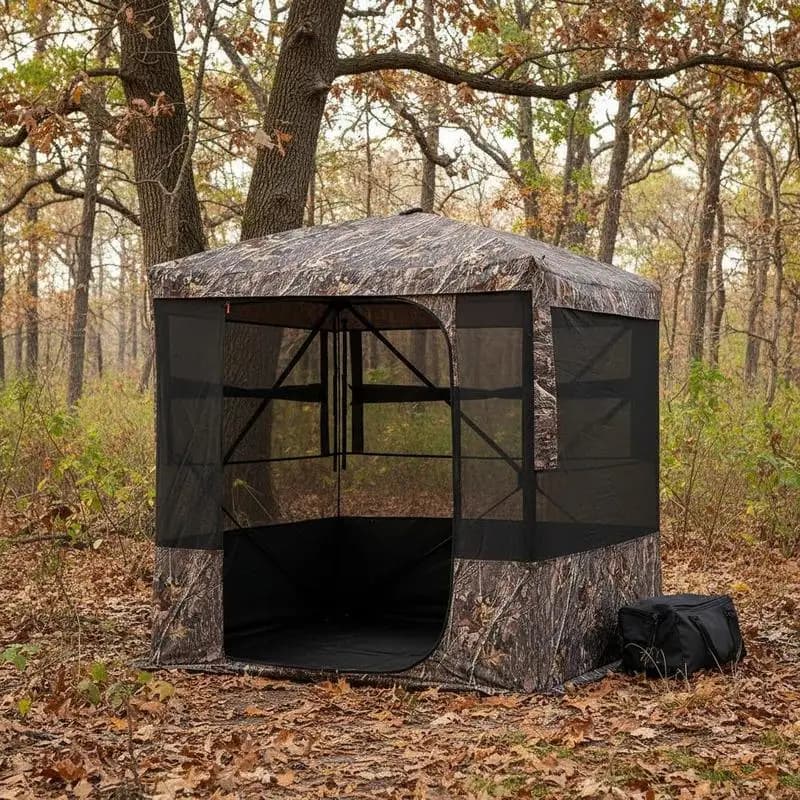 Hunting Blind 4-5 Person For Turkey Deer Hunting, Portable Camouflage Tent, Silent Magnetic Door Window, Durable Concealed Shelter, Compact Carrying Bag, 270 Degree Visibility - Image 3