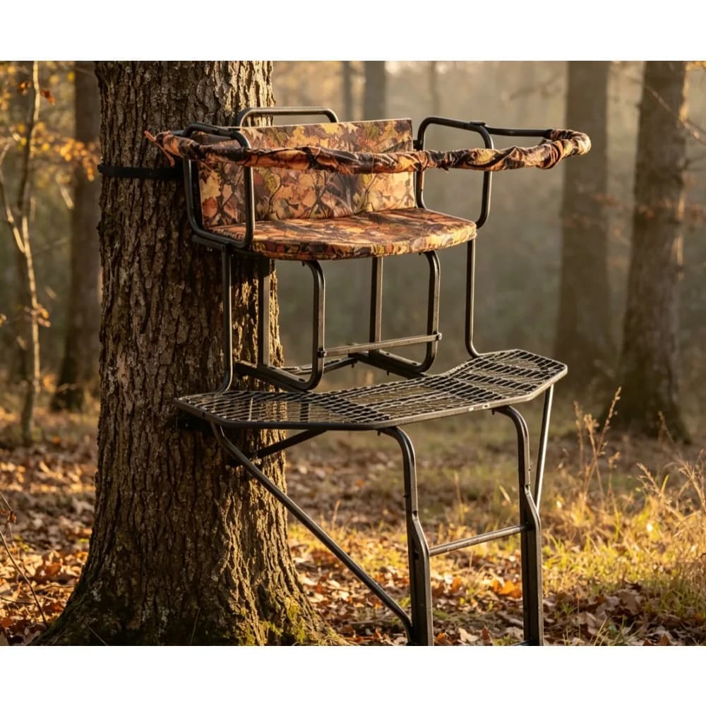 Climbing Hunting Ladder Tree Stand with 20 Feet Two Man Seat and Blind Hunting Gear Equipment Accessory - Image 1