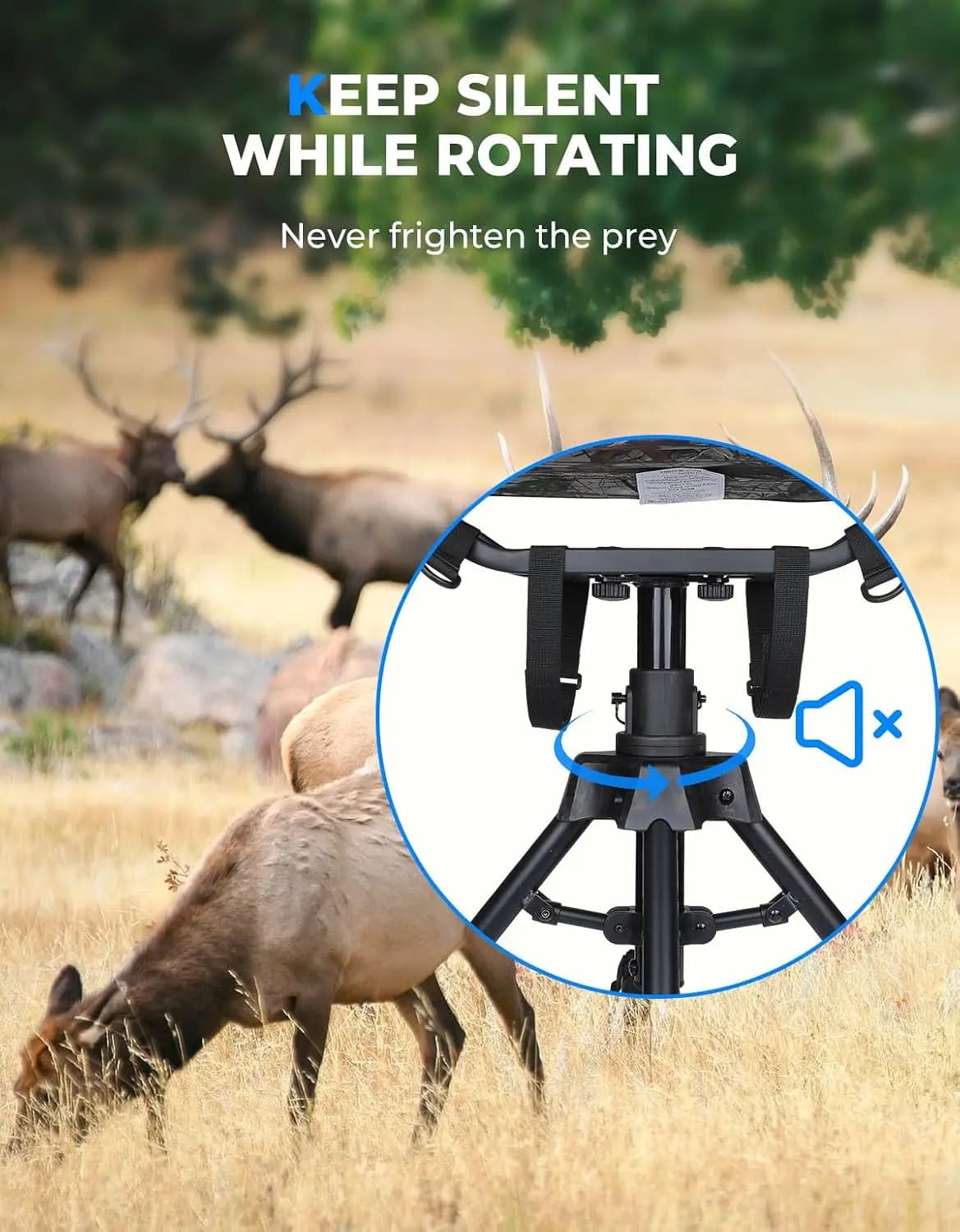 360 Degree Silent Swivel Hunting Blind Chair 300 Lbs Height Adjustable Quick Folding Portable Outdoor Deer Fishing Ground Seat Furniture Gear Equipment For Camping Studio, Black - Image 3