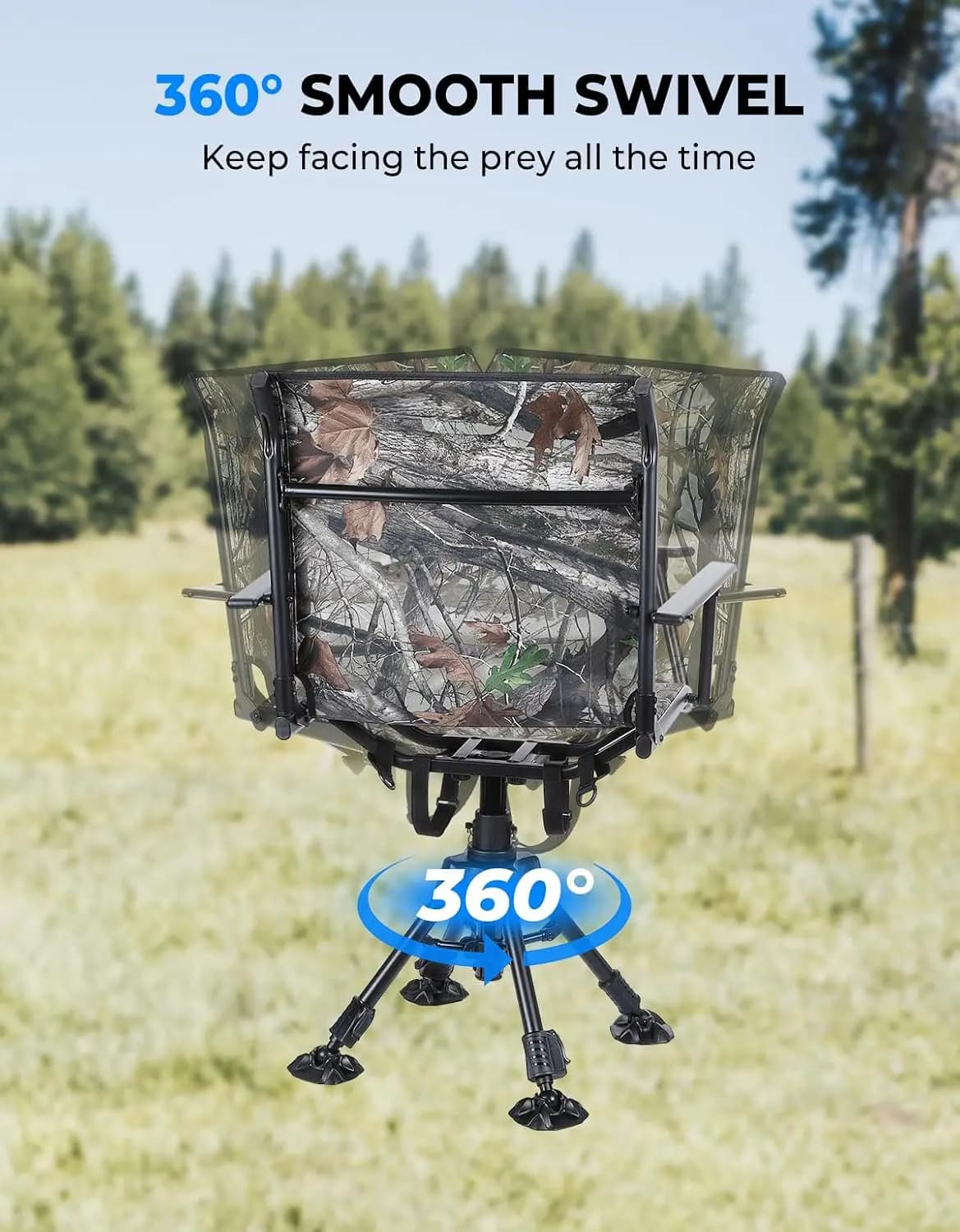 360 Degree Silent Swivel Hunting Blind Chair 300 Lbs Height Adjustable Quick Folding Portable Outdoor Deer Fishing Ground Seat Furniture Gear Equipment For Camping Studio, Black - Image 4