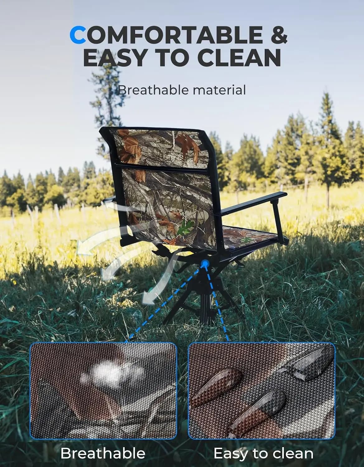 360 Degree Silent Swivel Hunting Blind Chair 300 Lbs Height Adjustable Quick Folding Portable Outdoor Deer Fishing Ground Seat Furniture Gear Equipment For Camping Studio, Black - Image 6