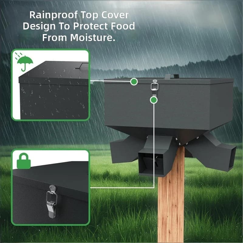 Gravity Deer Feeder, Automatic Feeding System, Portable with 4 Feeding Ports, Rain and Bite Resistant, 80 lbs Capacity - Image 5