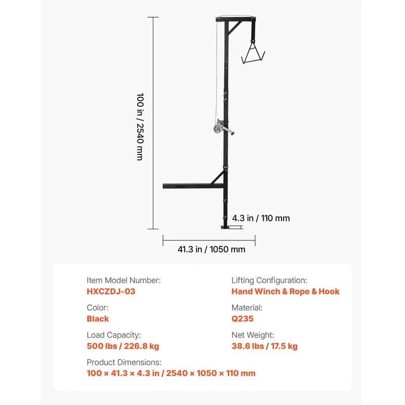 Game Hoist 500 lbs For Hunting Deer, Truck Towing, Outdoor Processing, Adjustable Height, 360-Degree Swivel, 2-Inch Receiver, Gambrel Winch Included, Skin and Clean Game - Image 2