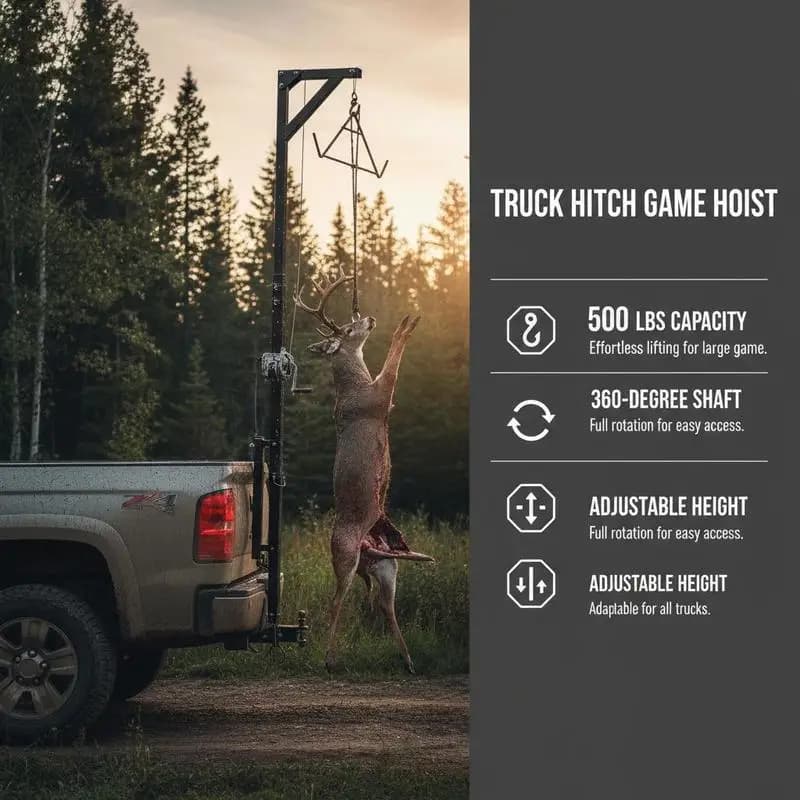 Game Hoist 500 lbs For Hunting Deer, Truck Towing, Outdoor Processing, Adjustable Height, 360-Degree Swivel, 2-Inch Receiver, Gambrel Winch Included, Skin and Clean Game - Image 6