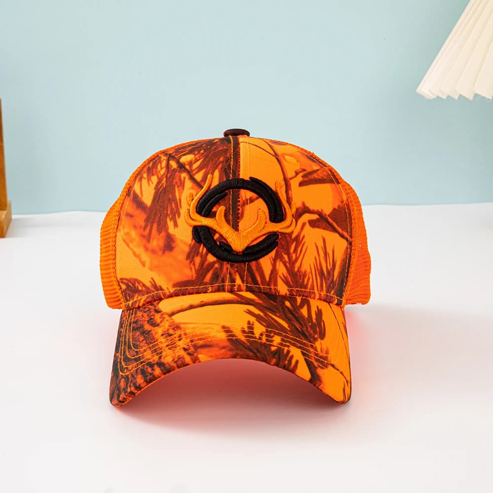 Outdoor Camouflage Deer Antler Embroidered Mesh Truck Hat Leaf Print Embroidery Breathable Baseball Cap for Hunting - Image 2