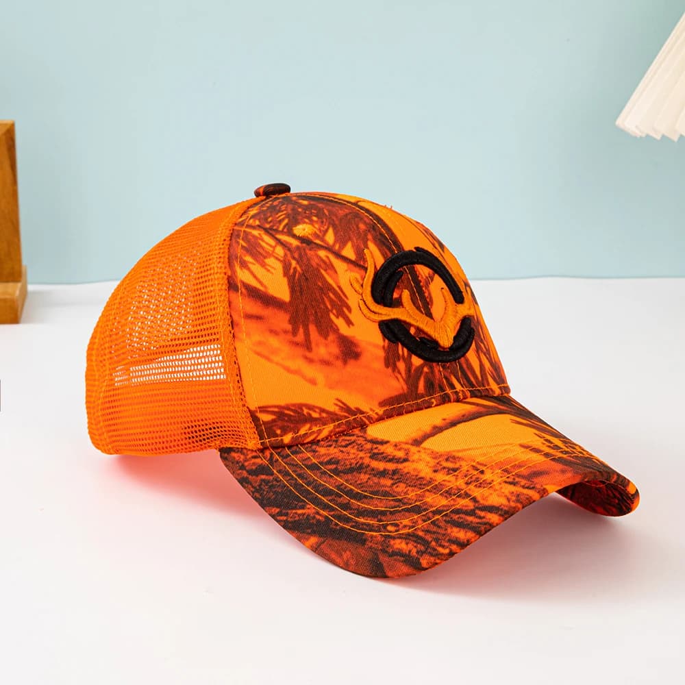 Outdoor Camouflage Deer Antler Embroidered Mesh Truck Hat Leaf Print Embroidery Breathable Baseball Cap for Hunting - Image 3