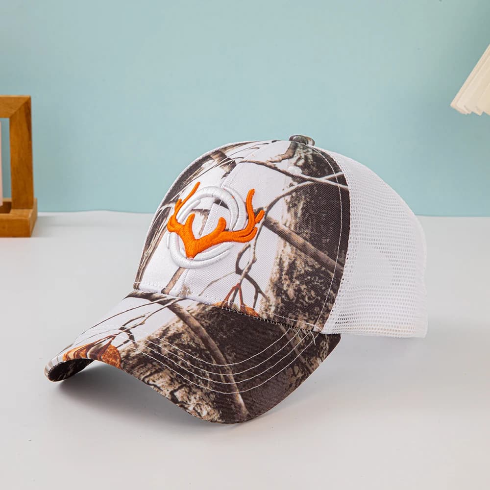Outdoor Camouflage Deer Antler Embroidered Mesh Truck Hat Leaf Print Embroidery Breathable Baseball Cap for Hunting - Image 4