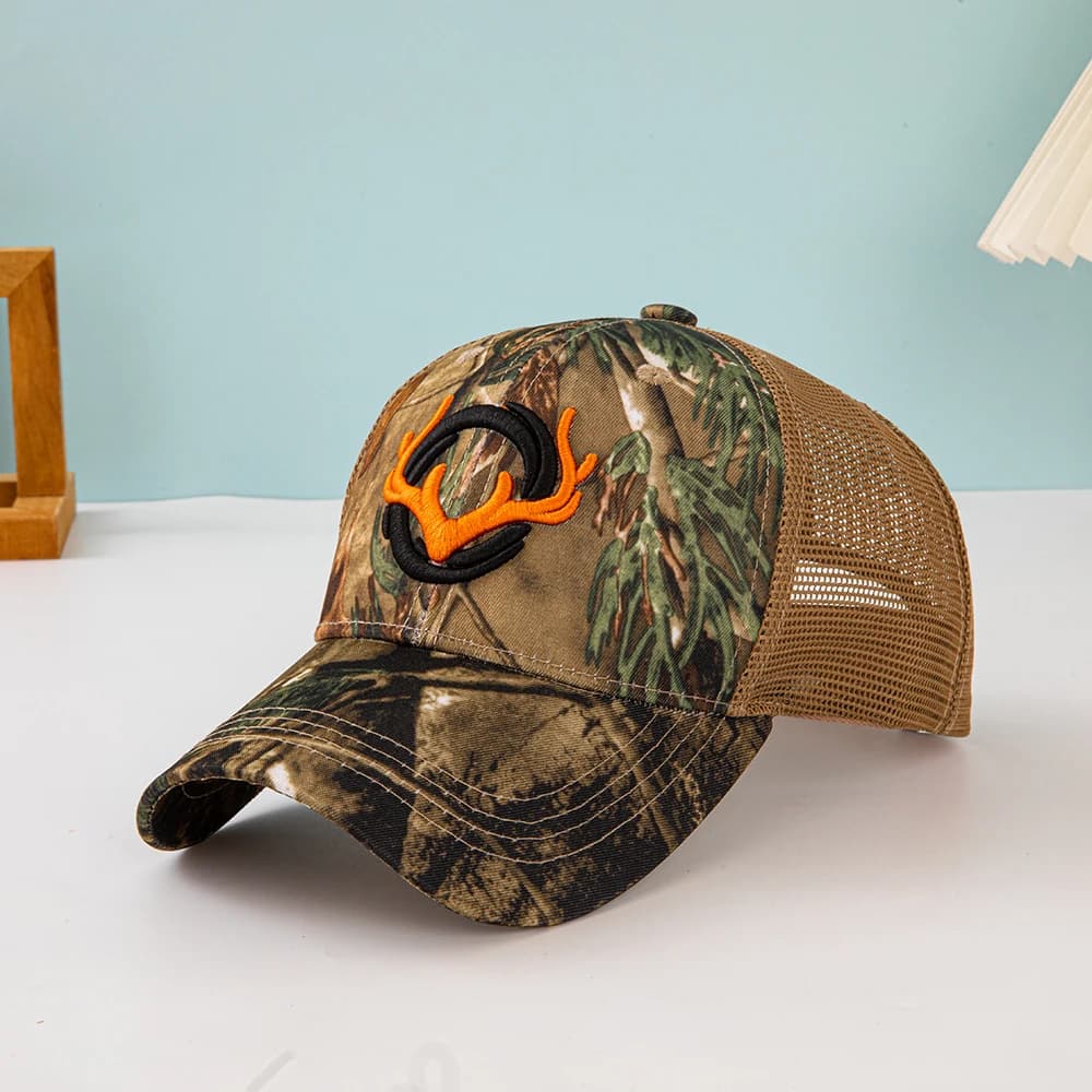 Outdoor Camouflage Deer Antler Embroidered Mesh Truck Hat Leaf Print Embroidery Breathable Baseball Cap for Hunting - Image 5