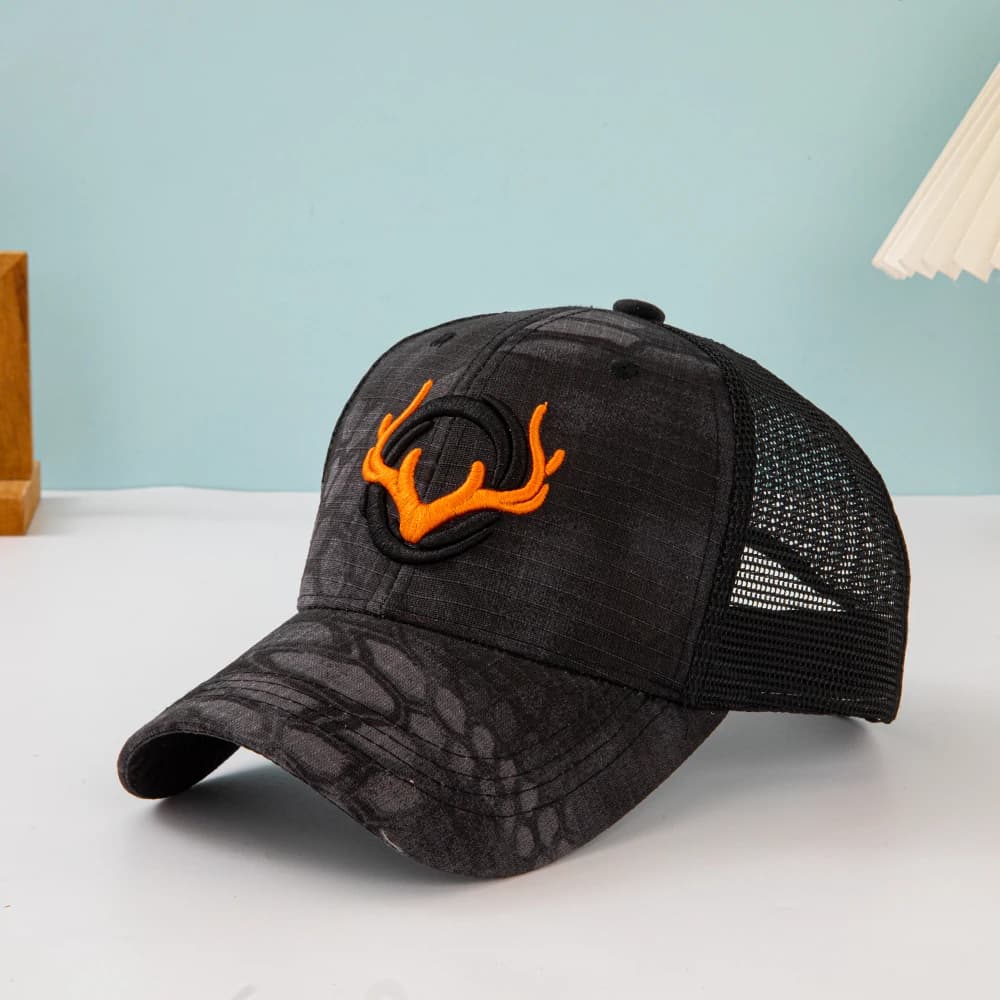 Outdoor Camouflage Deer Antler Embroidered Mesh Truck Hat Leaf Print Embroidery Breathable Baseball Cap for Hunting - Image 6
