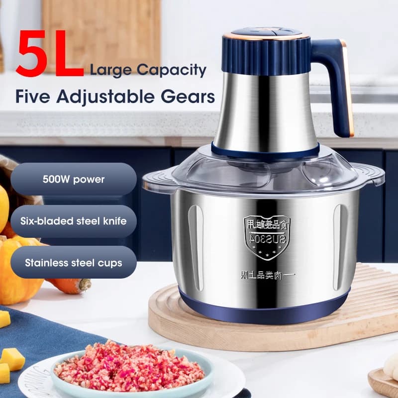 5L Electric Meat Grinders 304 Stainless Steel Food Crusher Multifunctional Vegetable Slicer Chopper Mincer Baby Food Processor - Image 1