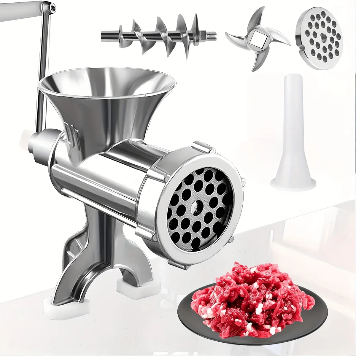 1pc Manual Meat Grinder Stainless Steel Hand Crank Food Processor with Table Clamps Multipurpose Kitchen Tool for Meat Vegetable - Image 1