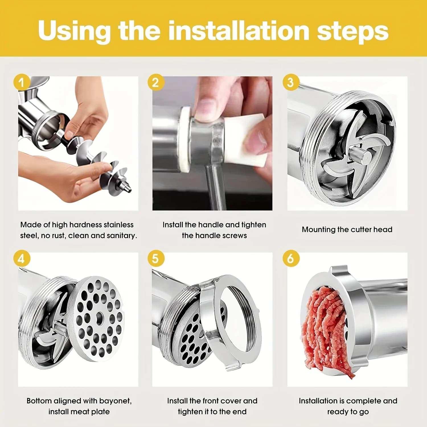1pc Manual Meat Grinder Stainless Steel Hand Crank Food Processor with Table Clamps Multipurpose Kitchen Tool for Meat Vegetable - Image 5
