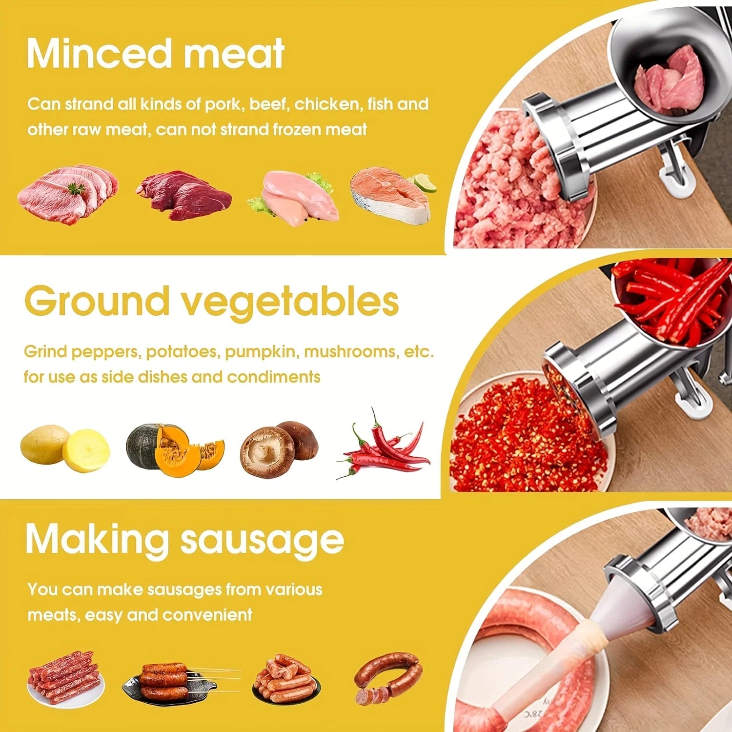 1pc Manual Meat Grinder Stainless Steel Hand Crank Food Processor with Table Clamps Multipurpose Kitchen Tool for Meat Vegetable - Image 6