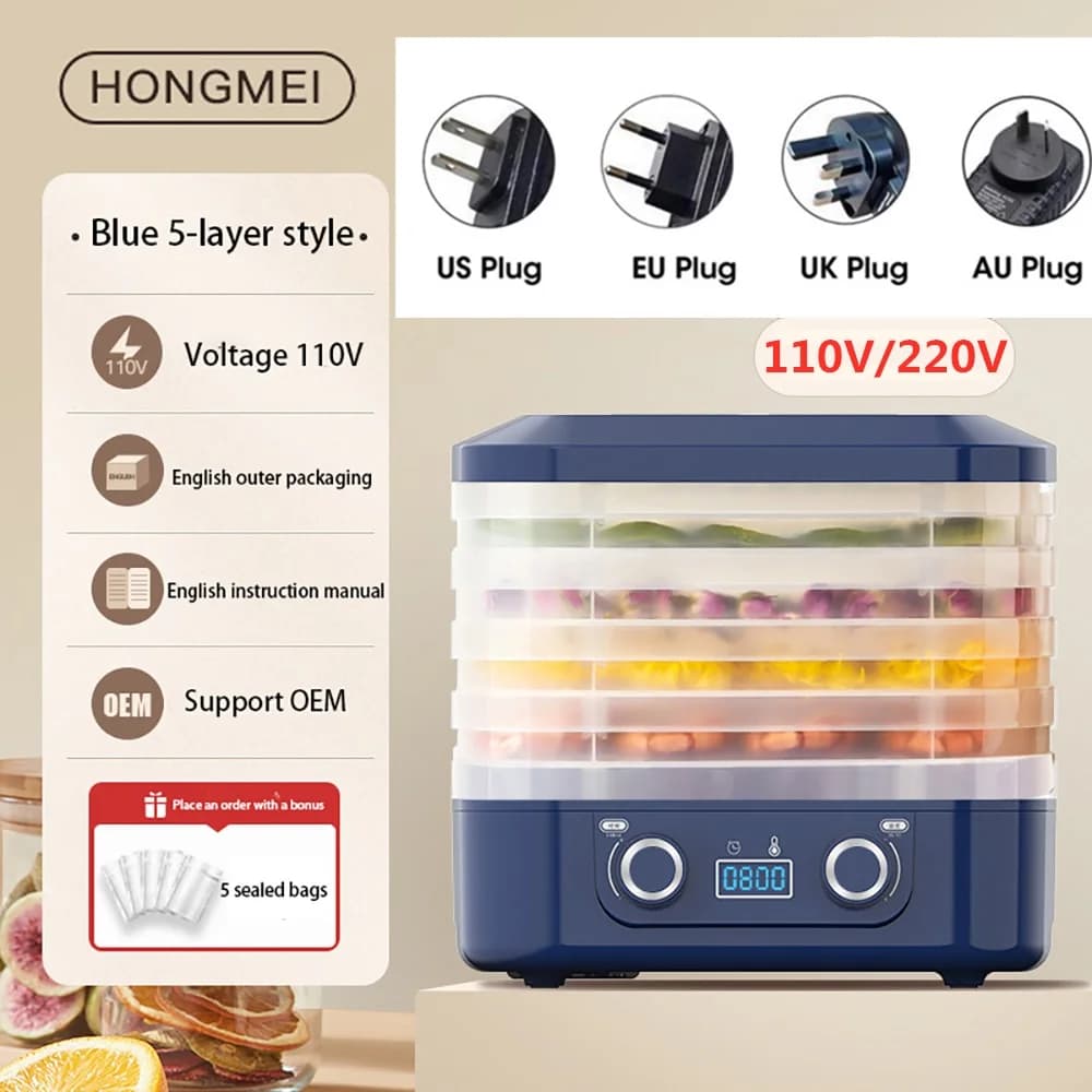 5 Layer Fruit Vegetable Dehydrator Machine Smart 220V/ 110V Electric Food Dryer for Dry Beef Jerky Meat Fish Tea 식품건조기 음식 - Image 1