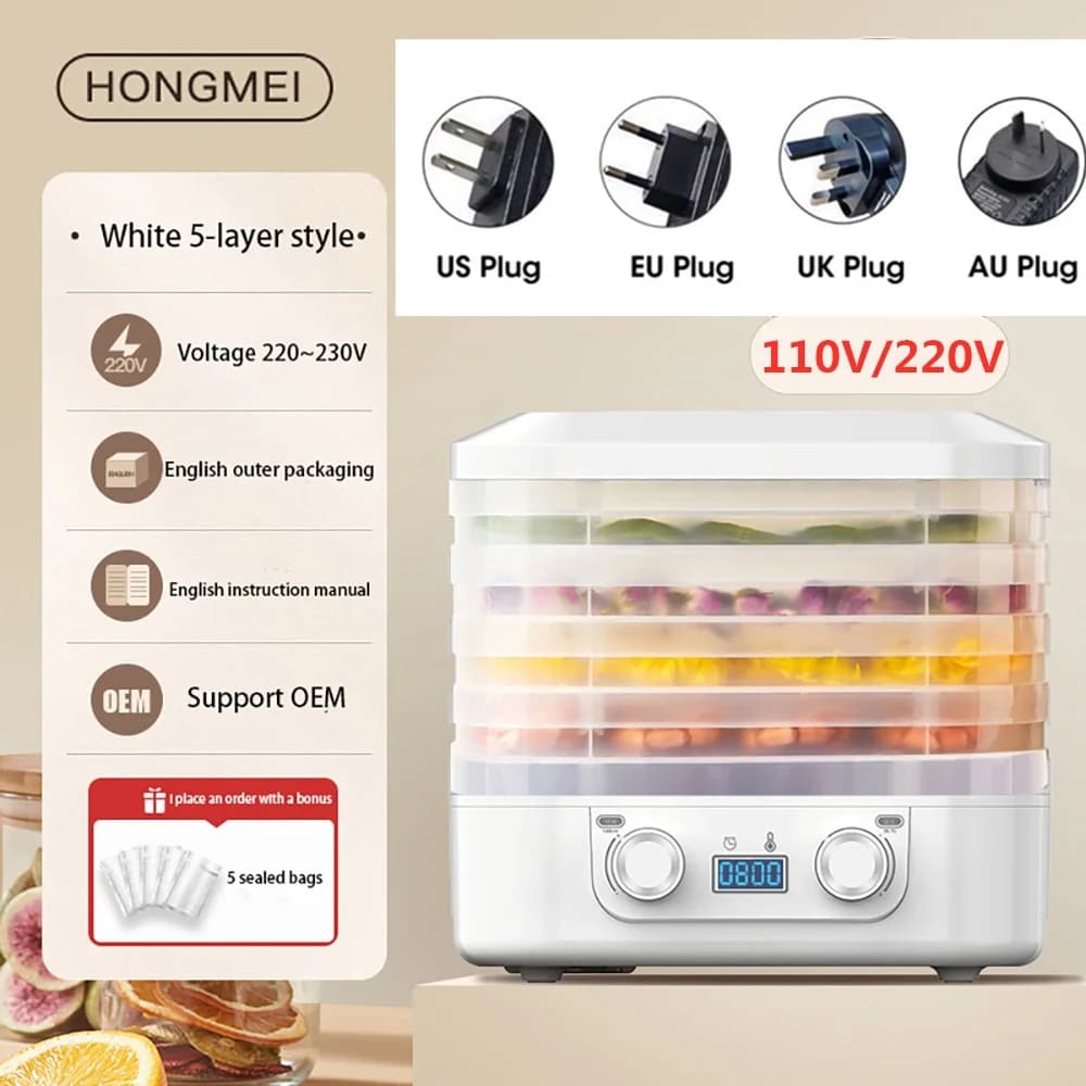 5 Layer Fruit Vegetable Dehydrator Machine Smart 220V/ 110V Electric Food Dryer for Dry Beef Jerky Meat Fish Tea 식품건조기 음식 - Image 2