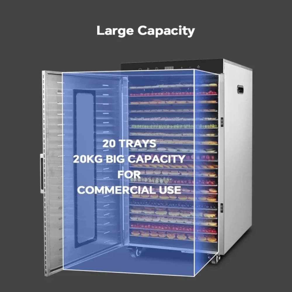 2000W Commercial Food Dehydrator 20 Trays Stainless Steel Jerky Maker 110V 220V Meat Fruit Dryer Machine 30-90℃ Pet Treat - Image 3