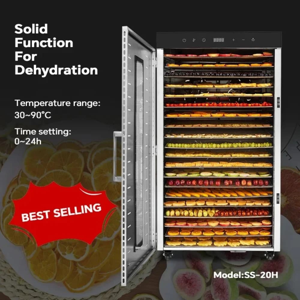 2000W Commercial Food Dehydrator 20 Trays Stainless Steel Jerky Maker 110V 220V Meat Fruit Dryer Machine 30-90℃ Pet Treat - Image 4