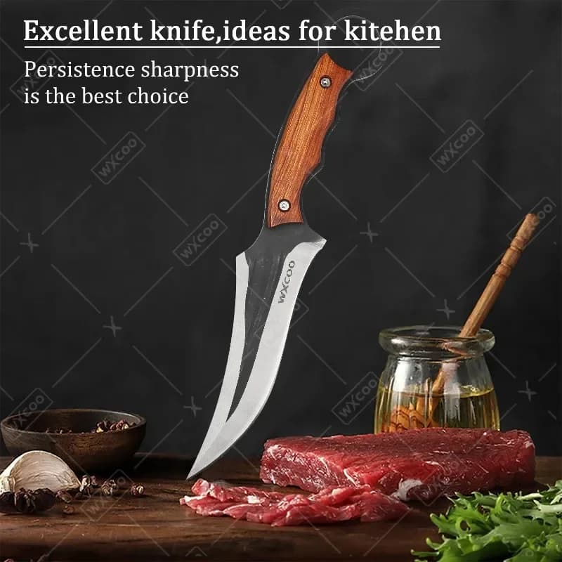 WXCOO Multifunctional Hand-Forged Kitchen Knife Stainless Steel BBQ Knife Butcher Knife Meat Cleaver for Household Cooking Tools - Image 2