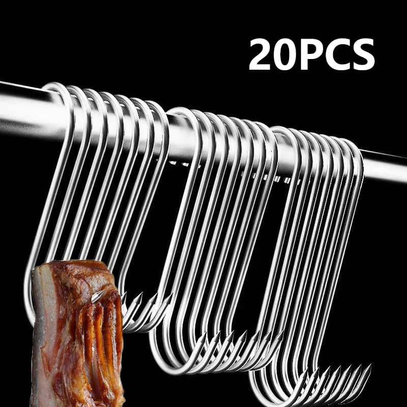 20PCS Stainless Steel S-shaped Hook Tool Butcher's Meat For Smoking Butchering Hunting Chicken BBQ Pork Sausage Bacon Grill Hook - Image 1