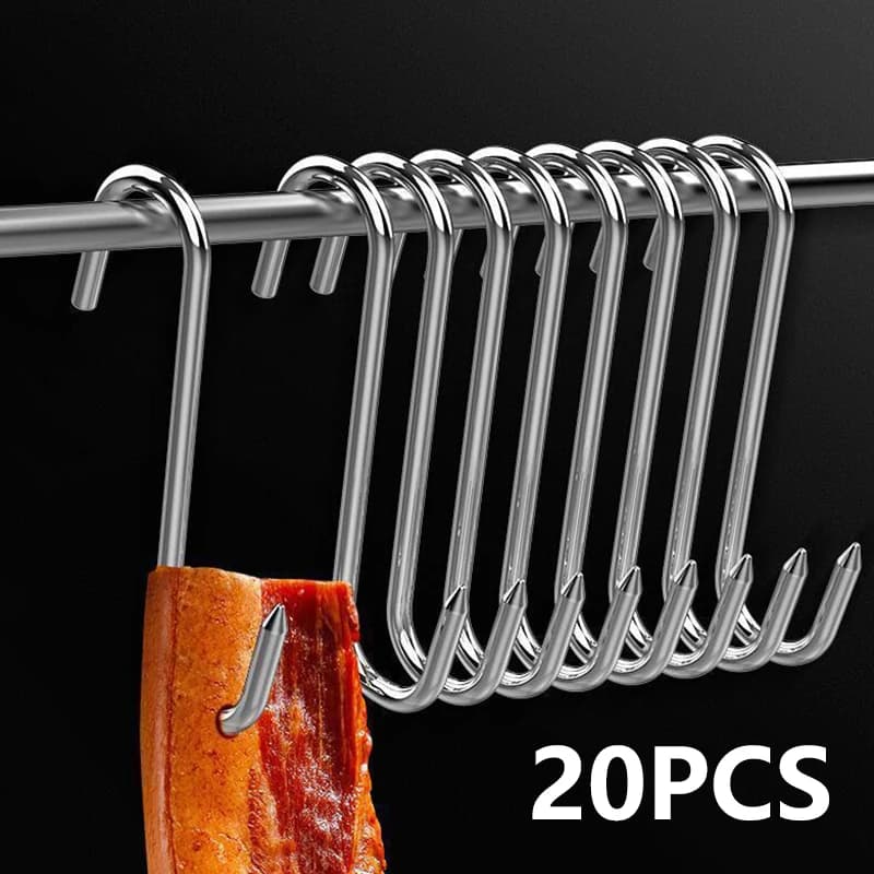 20PCS Stainless Steel S-shaped Hook Tool Butcher's Meat For Smoking Butchering Hunting Chicken BBQ Pork Sausage Bacon Grill Hook - Image 2