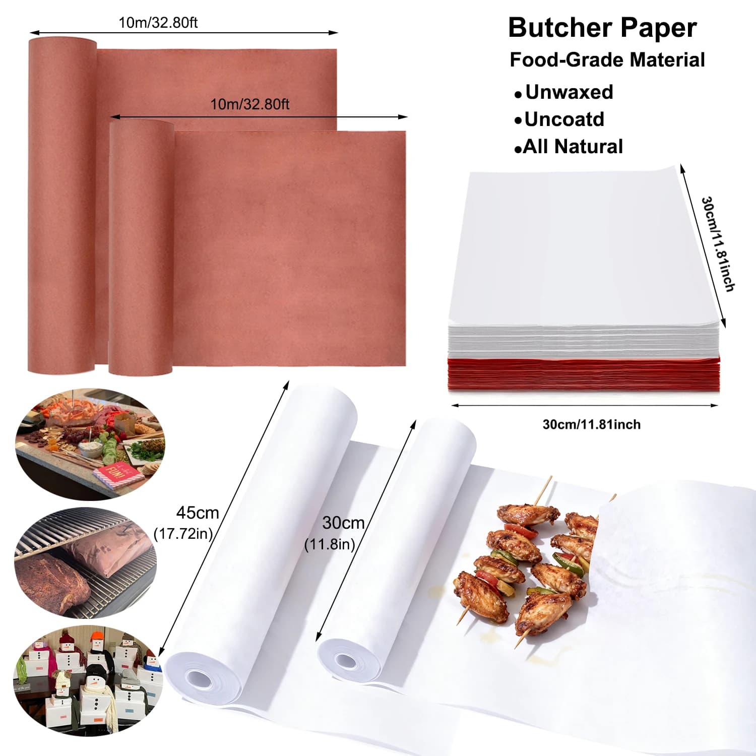 10m Unwaxed Peach Butcher Paper Roll 30cmx10m Barbecue Heavy Duty Smoking Meat Brisket Wrap Oil Resistant Tear Proof Cooking - Image 4