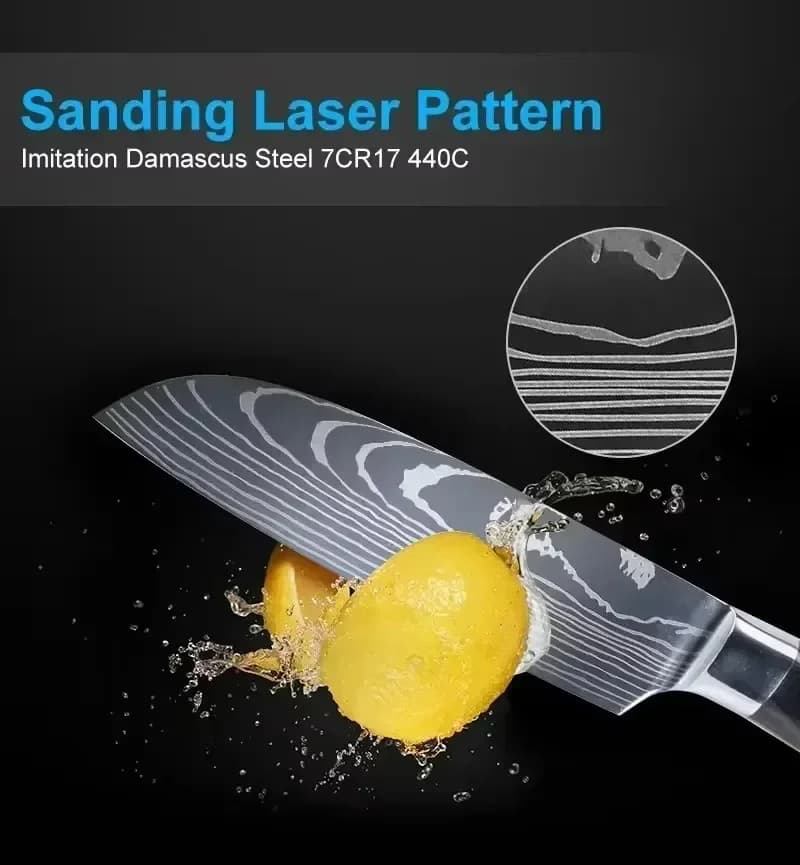 Damascus Chef's Knife Kitchen Knives Set Professional Boning Knife Meat Cleaver Utility Knife Japanese Santoku Knife with Cover - Image 3