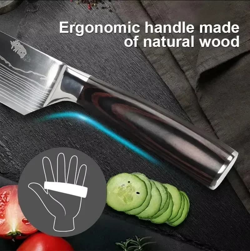 Damascus Chef's Knife Kitchen Knives Set Professional Boning Knife Meat Cleaver Utility Knife Japanese Santoku Knife with Cover - Image 4