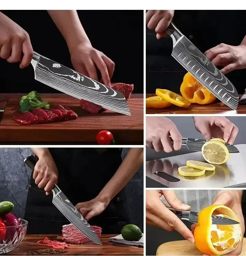 Damascus Chef's Knife Kitchen Knives Set Professional Boning Knife Meat Cleaver Utility Knife Japanese Santoku Knife with Cover - Image 5